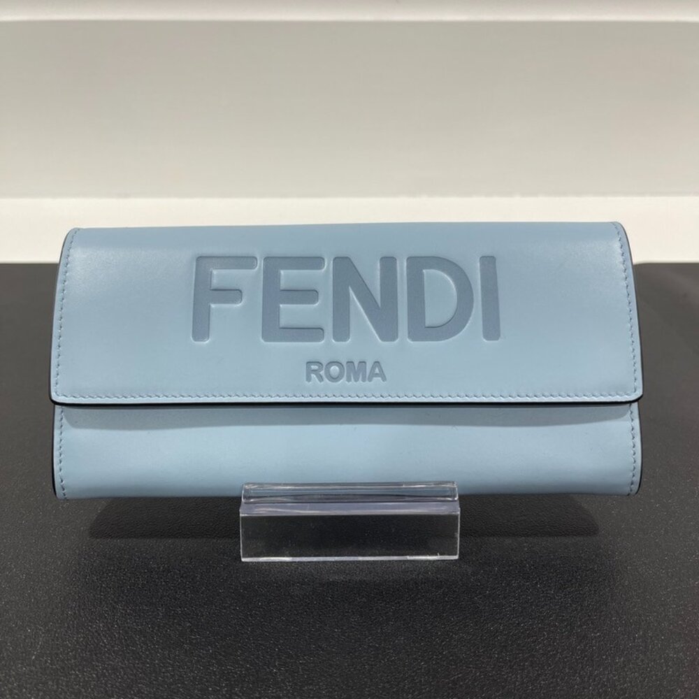 Fendi Roma Light Blue Smooth Calf Leather Continental Flap Wallet (JB1089)